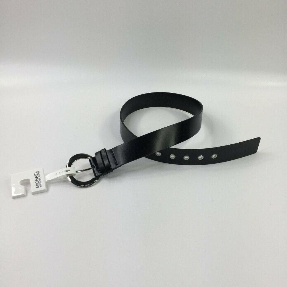 Michael Kors Black Faux Leather Belt Silver Buckle